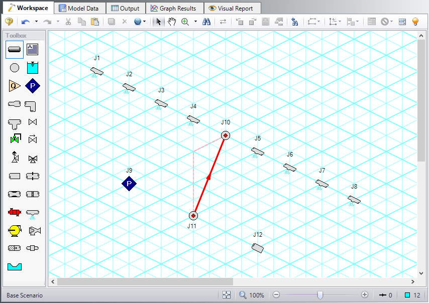 A pipe being drawn on the isometric grid with a preview line displayed.